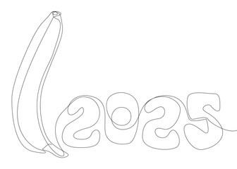 Fototapeta premium One continuous line of Banana with number 2025. Thin Line Illustration vector concept. Contour Drawing Creative ideas.
