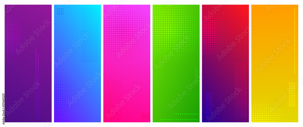 Poster set of abstract gradient geometric backgrounds with dots