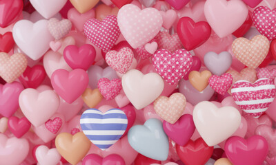 Obraz premium vibrant collection of colorful heart shapes in various patterns and shades of pink, red, and white, creating lively and romantic background