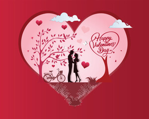 Happy Valentine's Day banner. Holiday background design with big heart made of pink, red. Horizontal poster, flyer, greeting card.