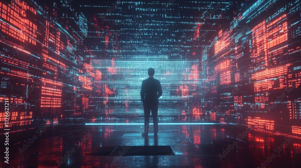Poster cybersecurity concept with key elements