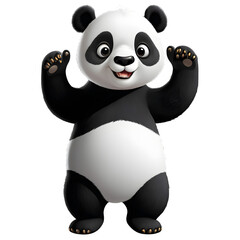 Vector illustration features a cartoon-style panda bear standing upright, with big expressive eyes and soft fur patterns