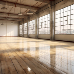 Fototapeta premium Large wooden hall, minimalist style