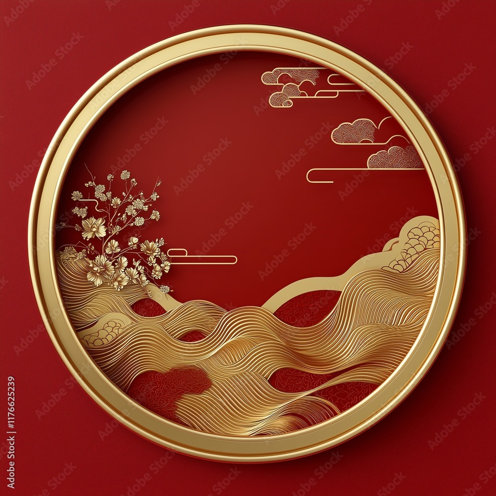 Poster minimalistic chinese new year banner with floating red and gold lanterns glowing softly against a si