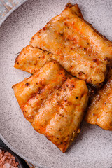Grilled fish fillet with salt, spices and herbs