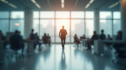 Modern business office without people with blurred bokeh background	