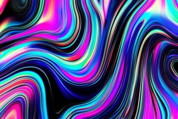 Neon Wave Pattern with Vibrant Light Trails on a Dark Background
