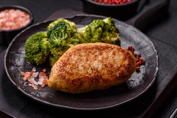 Delicious fresh green broccoli steamed in a ceramic plate