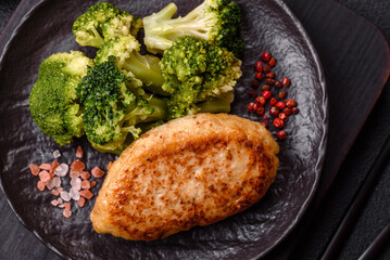 Delicious fresh green broccoli steamed in a ceramic plate