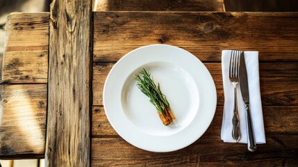 Minimalist Cuisine on White Plate in Casual Dining Setting