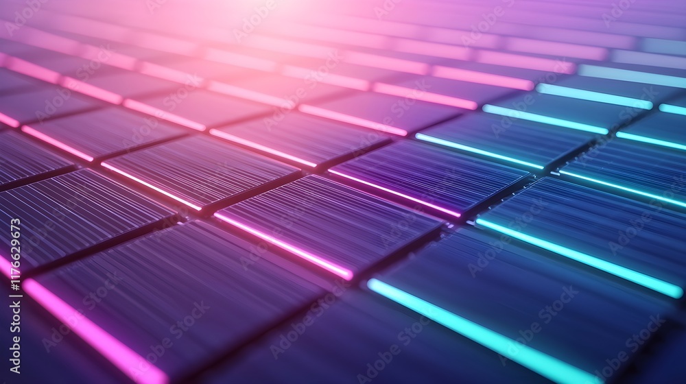 Poster abstract technology background with neon lights and grid pattern