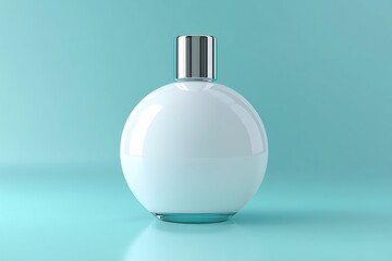 White perfume bottle, teal background, product shot