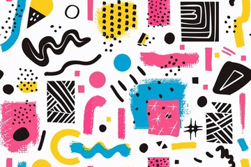 memphis elements design, white background, vibrant color, seamless pattern.
