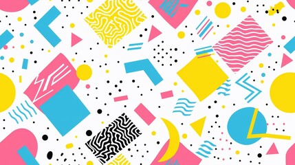 memphis elements design, white background, vibrant color, seamless pattern.