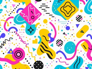 memphis elements design, white background, vibrant color, seamless pattern.