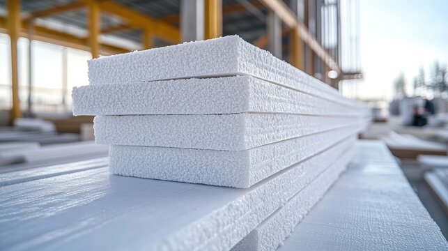 Stack of polystyrene insulation boards preparing for house construction