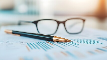 Fototapeta premium Classic Workspace with Pen and Glasses on Business Documents