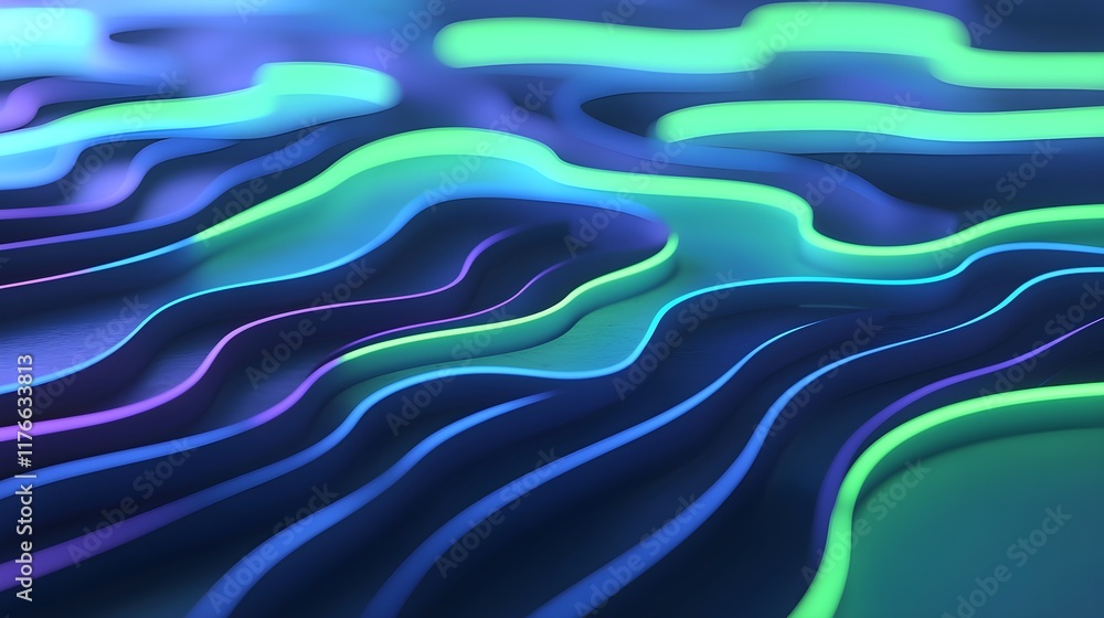 Poster colorful abstract wave patterns with neon glow and smooth curves