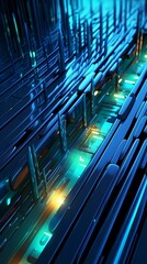 Obraz premium Digital technology blue cyan highlights and lines poster background