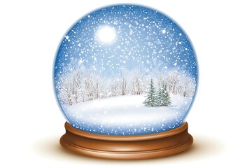 Winter Snow Globe Scene with Snowy Trees