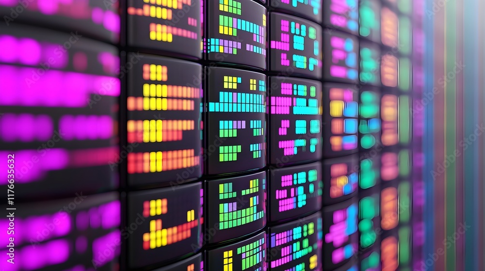 Poster colorful digital display with bright patterns and light effects