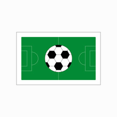 Football field with soccer ball in flat vector illustration symbolizing sports, game strategy, and competition, isolated on white background.