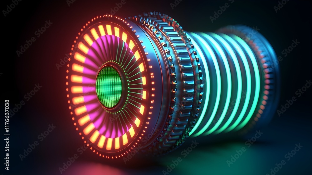 Poster colorful neon coil with dynamic patterns and light effects