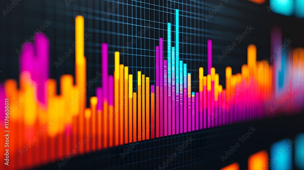Poster colorful sound waveforms display with vibrant audio visualization