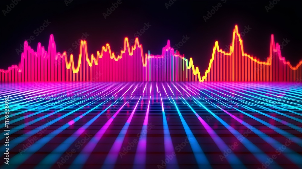 Poster colorful sound waves visualization with digital spectrum background