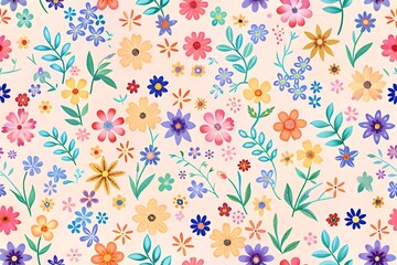 Colorful Floral Pattern with Pink, Yellow, and Blue