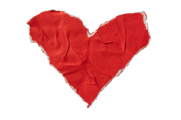 Torn crumpled red heart shaped paper