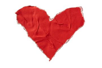 Torn crumpled red heart shaped paper