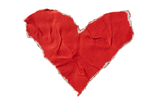 Torn crumpled red heart shaped paper