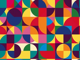 geometric graphic design, circle, triangle, line segment, pattern, vibrant color, seamless pattern.