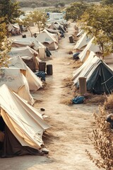 Makeshift camps highlight the realities of migration and refugee crises, showcasing displacement and the struggle for security