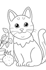 Fototapeta premium Cute cat,coloring book,still life,black line art,white background,clean outline art, rule of thirds,Generative Ai 