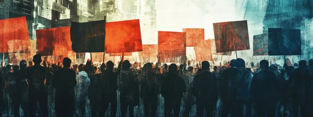 Crowds gather to protest against political corruption and demand justice for social reform in a bustling urban setting
