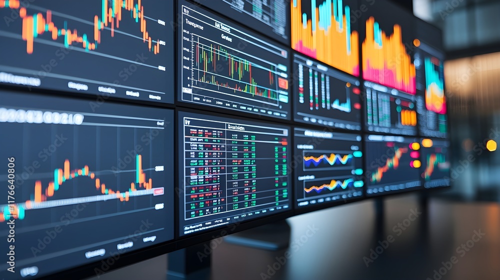 Poster data visualization on monitors for financial analysis and trading