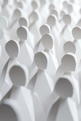 A group of white paper figures of people, on a light background, minimalistic style