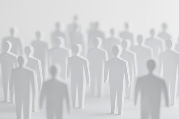 A group of white paper figures of people, on a light background, minimalistic style