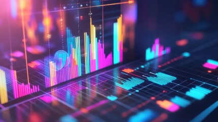 Abstract Visualization of Data Analytics and Technological Progress Futuristic Neon Charts and Graphs