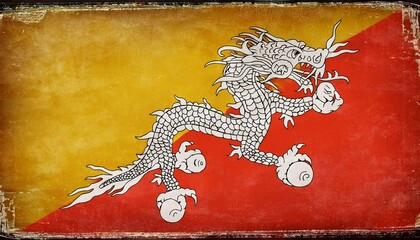 Old Vintage Bhutan Flag 