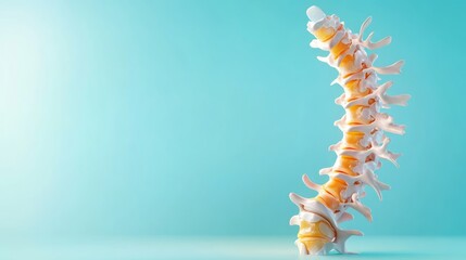 Obraz premium Model of a human spine against a turquoise background.