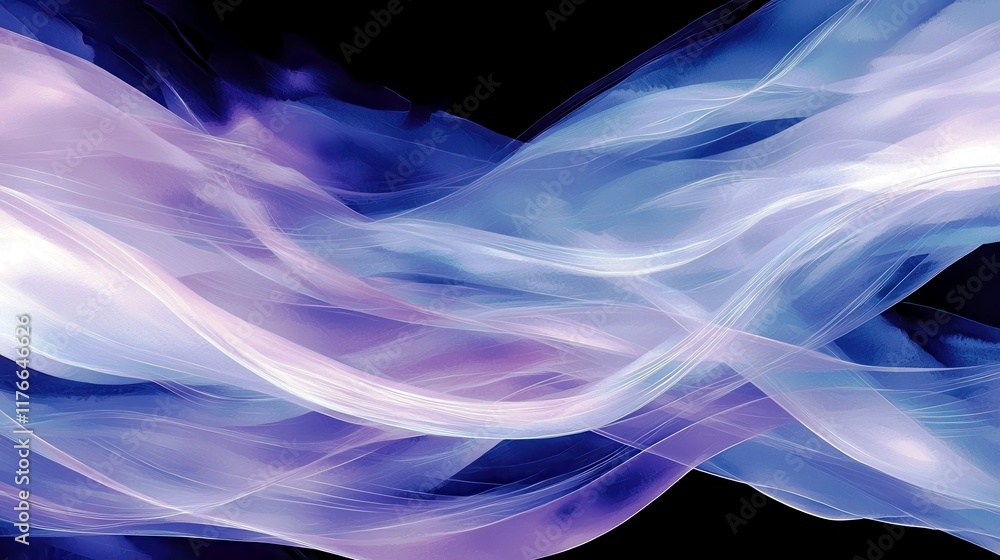 Poster ethereal abstract waves of soft colors in flowing motion on a dark background with fluid dynamics il