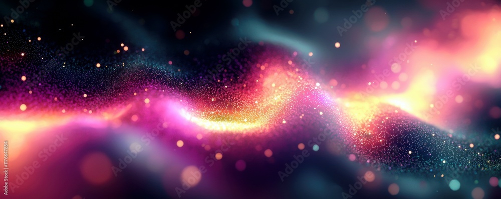 Poster abstract colorful wave with sparkling particles creating a mesmerizing visual effect suitable for ba