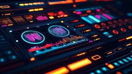 Obraz premium Futuristic Data Dashboard Interface with Vibrant Neon Visuals