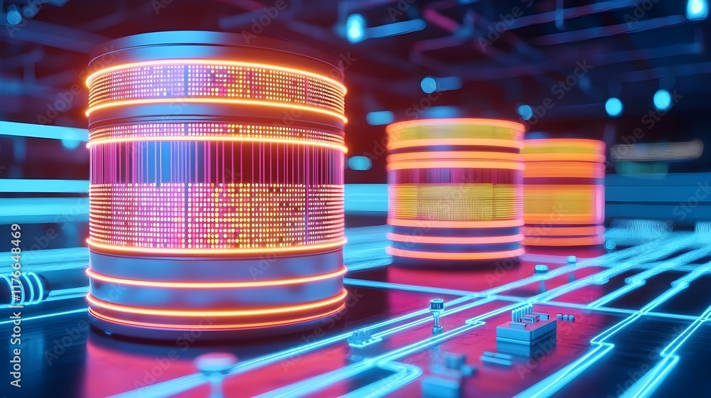 Poster futuristic data storage technology with colorful digital elements