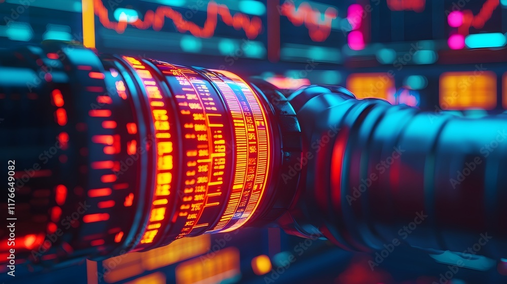 Poster futuristic data visualization with neon colors and digital elements