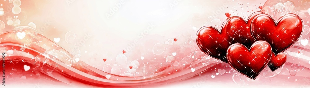 Aufkleber romantic background featuring red hearts with sparkling effects and soft wave patterns to enhance lo