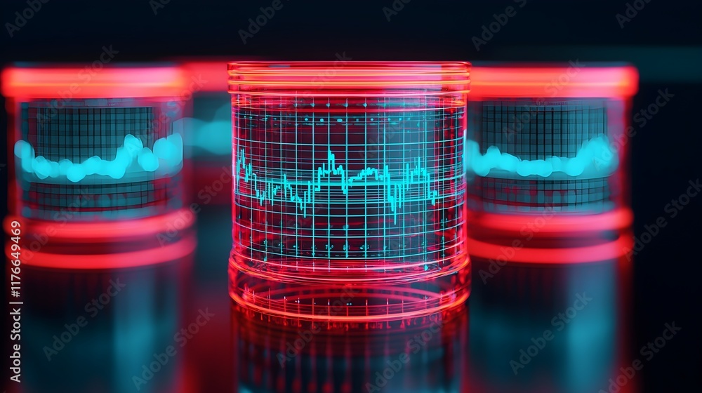 Poster futuristic digital data visualization with neon effects and graphs